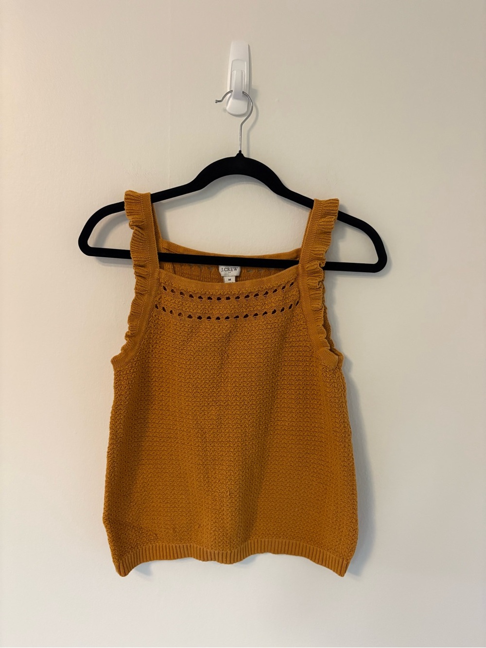 J Crew Mustard Knit Ruffle Strap Tank